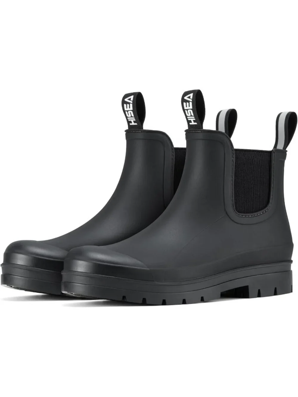 Women's Black Short Rain Boots Waterproof Ankle Chelsea Boots Non-Slip Matte PVC